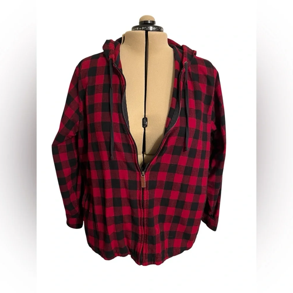 L.L. Bean Red and Black Plaid Zip-up - Picture 2 of 4